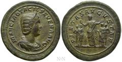 Roman Imperial Coins OTACILIA SEVERA (Augusta, 244-249). Ae Medallion. Rome. Obv: MARCIA OTACIL SEVERA AVG. Diademed and draped bust right. Rev: PIETAS AVGVSTAE. Otacilia standing left, holding apple(