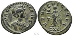 Roman Imperial Coins MAGNIA URBICA (Augusta, 283-285). Antoninianus. Ticinum. Obv: MAGNIA VRBICA AVG. Mantled bust facing, head right, wearing stephane and set upon crescent. Rev: VENVS VICTRIX / T - 
