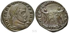 Roman Imperial Coins MAXENTIUS (307-312). Follis. Ostia. Obv: IMP C MAXENTIVS P F AVG. Laureate head right. Rev: AETERNITAS AVG N / MOSTT. The Dioscuri standing facing each other, their horses between