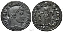 Roman Imperial Coins MAXENTIUS (307-312). Follis. Ostia. Obv: IMP C MAXENTIVS P F AVG. Laureate head right. Rev: FIDES MILITVM AVG N / MOSTT . Fides standing facing, head left, holding signum in each 