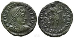 Roman Imperial Coins GRATIAN (367-383). Ae. Siscia. Obv: D N GRATIANVS P F AVG. Pearl-diademed, draped and cuirassed bust right. Rev: GLORIA ROMANORVM / Q - (star) / K // ΔSISCR. Gratian advancing rig