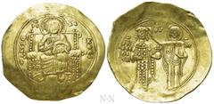 Byzantine Coins JOHN II COMNENUS (1118-1143). GOLD Hyperpyron. Constantinople. Obv: + KЄ ROHΘЄI / IC - XC. Christ Pantokrator seated facing on throne. Rev: Iω ΔЄCΠOTH. John standing facing, holding gl