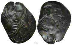Medieval Coins BULGARIA. Second Empire. Konstantin I Asen (1257-1277). Ae Trachy. Obv: IC - XC. Nimbate bust of Chris facing, raising hand in benediction. Rev: Konstantin standing facing, holding scep