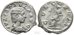 Roman Imperial Coins JULIA PAULA (Augusta, 219-220). Denarius. Rome. Obv: IVLIA PAVLA AVG. Draped bust right. Rev: CONCORDIA. Concordia seated left on throne, holding patera; star to left. RIC 211 (El