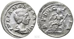 Roman Imperial Coins JULIA MAESA (Augusta, 218-224/5). Denarius. Rome. Obv: IVLIA MAESA AVG. Draped bust right. Rev: PVDICITIA. Pudicitia seated left on throne, drawing veil from face and holding scep