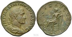 Roman Imperial Coins MAXIMINUS THRAX (235-238). Sestertius. Rome. Obv: IMP MAXIMINVS PIVS AVG. Laureate, draped and cuirassed bust right. Rev: SALVS AVGVSTI / S C. Salus seated left on throne, feeding