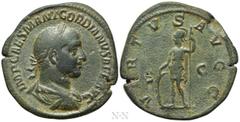 Roman Imperial Coins GORDIAN II (238). Sestertius. Rome. Obv: IMP CAES M ANT GORDIANVS AFR AVG. Laureate, draped and cuirassed bust right. Rev: VIRTVS AVGG / S - C. Virtus standing left, holding spear