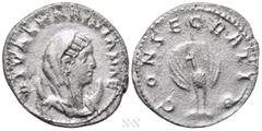 Roman Imperial Coins DIVA MARINIANA (Died before 253). Antoninianus. Rome. Obv: DIVAE MARINIANAE. Veiled and draped bust right, set on crescent. Rev: CONSECRATIO. Peacock standing facing, head left, w