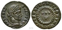 Roman Imperial Coins CRISPUS (Caesar, 316-326). Follis. Siscia. Obv: IVL CRISPVS NOB C. Laureate head right. Rev: CAESARVM NOSTRORVM / BSIS (star). VOT / V in two lines within wreath. RIC 161. Conditi