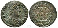 Roman Imperial Coins JOVIAN (363-364). Ae. Sirmium. Obv: D N IOVIANVS P F AVG. Diademed, draped and cuirassed bust right. Rev: VOT / V / MVLT / X / ASIRM. Legend in four lines within wreath. RIC 118. 
