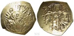 Byzantine Coins ANDRONICUS II with ANDRONICUS III (1282-1328). GOLD Hyperpyron. Constantinople. Obv: Bust of the Virgin orans within city walls with four groups of towers; sigla: pellet over lis | A. 