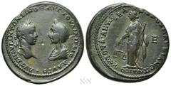 Roman Provincial Coins MOESIA INFERIOR. Marcianopolis. Elagabalus, with Julia Maesa (218-222). Ae Pentassarion. Julius Antonius Seleucus, legatus consularis. Obv: ΑΥΤ Κ Μ ΑΥΡ ΑΝΤΩΝΕΙΝΟϹ ΑΥΓ ΙΟΥΛΙΑ ΜΑΙ