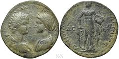 Roman Provincial Coins CARIA. Alinda. Caracalla, with Plautilla (198-217). Ae. M. Ulpius Uliades, magistrate. Obv: AV K M AVP ANTΩNINOC N Θ H ΠΛAVTIΛΛ. Confronted busts of Caracalla right, laureate, d