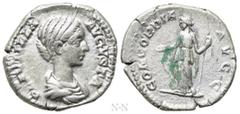 Roman Imperial Coins PLAUTILLA (Augusta, 202-205). Denarius. Rome. Obv: PLAVTILLA AVGVSTA. Draped bust right. Rev: CONCORDIA AVGG. Concordia standing left, holding patera and sceptre. RIC 363b (Caraca