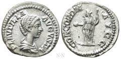 Roman Imperial Coins PLAUTILLA (Augusta, 202-205). Denarius. Rome. Obv: PLAVTILLA AVGVSTA. Draped bust right. Rev: CONCORDIA AVGG. Concordia standing left, holding patera and sceptre. RIC 363b (Caraca