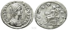 Roman Imperial Coins PLAUTILLA (Augusta, 202-205). Denarius. Laodicea ad Mare. Obv: PLAVTILLA AVGVSTAE. Draped bust right. Rev: CONCORDIAE. Concordia seated left on throne, holding patera and double c