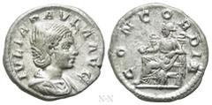 Roman Imperial Coins JULIA PAULA (Augusta, 219-220). Denarius. Rome. Obv: IVLIA PAVLA AVG. Draped bust right. Rev: CONCORDIA. Concordia seated left on throne, holding patera; star to left. RIC 211 (El