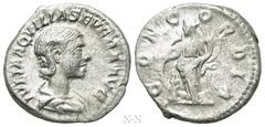Roman Imperial Coins AQUILIA SEVERA (Augusta, 220-221 & 221-222). Denarius. Rome. Obv: IVLIA AQVILIA SEVERA AVG. Draped bust right. Rev: CONCORDIA. Concordia standing left, holding double cornucopia a