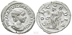 Roman Imperial Coins AQUILIA SEVERA (Augusta, 220-221 & 221-222). Denarius. Rome. Obv: IVLIA AQVILIA SEVERA AVG. Draped bust right. Rev: CONCORDIA. Concordia standing left, holding double cornucopia a