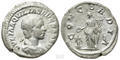 Roman Imperial Coins AQUILIA SEVERA (Augusta, 220-221 & 221-222). Denarius. Rome. Obv: IVLIA AQVILIA SEVERA AVG. Draped bust right. Rev: CONCORDIA. Concordia standing left, holding double cornucopia a
