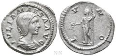Roman Imperial Coins JULIA MAESA (Augusta, 218-224/5). Denarius. Rome. Obv: IVLIA MAESA AVG. Draped bust right. Rev: IVNO. Juno standing left, holding patera and sceptre. RIC 254 (Elagabalus). Conditi