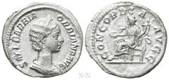 Roman Imperial Coins ORBIANA (Augusta, 225-227). Denarius. Rome. Obv: SALL BARBIA ORBIANA AVG. Draped bust right, wearing stephane. Rev: CONCORDIA AVGG. Concordia seated left on throne, holding patera