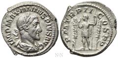Roman Imperial Coins MAXIMINUS THRAX (235-238). Denarius. Rome. Obv: IMP MAXIMINVS PIVS AVG. Laureate, draped and cuirassed bust right. Rev: P M TR P II COS P P. Emperor standing left, holding spear a
