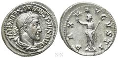 Roman Imperial Coins MAXIMINUS THRAX (235-238). Denarius. Rome. Obv: IMP MAXIMINVS PIVS AVG. Laureate, draped and cuirassed bust right. Rev: PAX AVGVSTI. Pax standing left, holding branch and transver