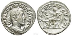 Roman Imperial Coins MAXIMINUS THRAX (235-238). Denarius. Rome. Obv: IMP MAXIMINVS PIVS AVG. Laureate, draped and cuirassed bust right. Rev: SALVS AVGVSTI. Salus seated left on throne, feeding serpent
