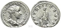 Roman Imperial Coins GORDIAN III (238-244). Antoninianus. Rome. Obv: IMP CAES GORDIANVS PIVS AVG. Radiate, draped and cuirassed bust right. Rev: P M TR P II COS P P. Gordian standing left, holding sce