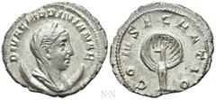 Roman Imperial Coins DIVA MARINIANA (Died before 253). Antoninianus. Rome. Obv: DIVAE MARINIANAE. Veiled, diademed and draped bust right, set on crescent. Rev: CONSECRATIO. Peacock standing facing, he