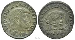 Roman Imperial Coins MAXENTIUS (307-312). Follis. Ostia. Obv: IMP C MAXENTIVS P F AVG. Laureate head right. Rev: SAECVLI FELICITAS AVG N / MOSTΓ. She-wolf standing left, suckling the twins. RIC 52. Co