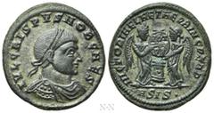 Roman Imperial Coins CRISPUS (Caesar, 317-326). Follis. Siscia. Obv: IVL CRISPVS NOB CAES. Laureate, draped and cuirassed bust right. Rev: VICTORIAE LAETAE PRINC PERP / ASIS•. Two Victories standing f