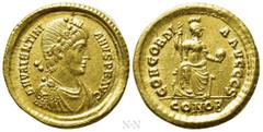 Roman Imperial Coins VALENTINIAN II (375-392). GOLD Solidus. Constantinople. Obv: D N VALENTINIANVS P F AVG. Rosette-diademed, draped and cuirassed bust right. Rev: CONCORDIA AVGGG S / CONOB. Constant