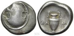 Greek Coins BOEOTIA. Thebes. Stater (Circa 379-368 BC). Dam-, magistrate. Obv: Boeotian shield. Rev: ΔA - M. Amphora within incuse concave circle. Cf. BCD Boiotia 523; HGC 4, 1331. Ex Münzen & Medaill