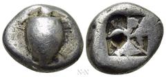 Greek Coins ATTICA. Aegina. Triobol or Hemidrachm (Circa 525-475 BC). Obv: Sea tortoise. Rev: Square incuse with large skew pattern. Meadows Group IIb; HGC 6, 447. Condition: Very fine. Weight: 2.89 g