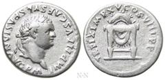 Roman Imperial Coins TITUS (79-81). Denarius. Rome. Obv: IMP TITVS CAES VESPASIAN AVG P M. Laureate head right. Rev: TR P IX IMP XV COS VIII P P. Draped semicircular pulvinar, decorated with three cre