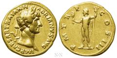 Roman Imperial Coins HADRIAN (117-138). GOLD Aureus. Rome. Obv: IMP CAESAR TRAIAN HADRIANVS AVG. Laureate head right. Rev: P M TR P COS III. Neptune standing left, holding acrostolium and trident. RIC