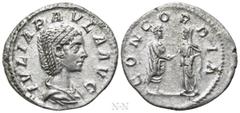 Roman Imperial Coins JULIA PAULA (Augusta, 219-220). Denarius. Rome. Obv: IVLIA PAVLA AVG. Draped bust right. Rev: CONCORDIA. Elagabalus and Julia Paula standing facing one another, clasping hands. RI