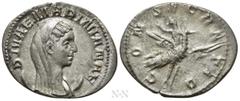 Roman Imperial Coins DIVA MARINIANA (Died before 253). Antoninianus. Rome. Obv: DIVAE MARINIANAE. Veiled and draped bust right, set upon crescent. Rev: CONSECRATIO. Mariniana, raising hand and holding