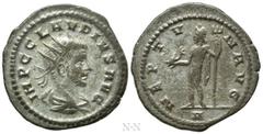 Roman Imperial Coins CLAUDIUS II GOTHICUS (268-270). Antoninianus. Antioch. Obv: IMP C CLAVDIVS AVG. Radiate, draped and cuirassed bust right. Rev: NEPTVN AVG / A. Neptune standing left, holding dolph