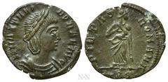 Roman Imperial Coins THEODORA (died before 337). Ae. Treveri. Obv: FL MAX THEODORAE AVG. Laureate and draped bust right. Rev: PIETAS ROMANA / TRS. Pietas standing facing, head right, holding infant. R