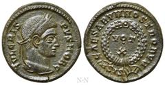 Roman Imperial Coins CRISPUS (Caesar, 316-326). Follis. Siscia. Obv: IVL CRISPVS NOB C. Laureate head right. Rev: CAESARVM NOSTRORVM / ASIS (sun). VOT / X in two lines within wreath. RIC 181. Conditio