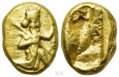 Greek Coins ACHAEMENID EMPIRE. Time of Darios I to Xerxes II (Circa 485-420 BC). GOLD Daric. Sardes. Obv: Persian king in kneeling-running stance right, holding spear and bow, with quiver over shoulde