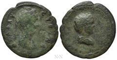 Roman Provincial Coins CYPRUS. Koinon of Cyprus. Diva Faustina I, with Galerius Antoninus (Died 140/1 and before 138, respectively). Ae. Obv: ΘЄΑ ΦΑVСΤЄΙΝΑ. Draped bust of Faustina right. Rev: Μ ΓΑΛЄΡ
