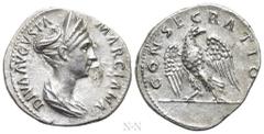 Roman Imperial Coins DIVA MARCIANA (Died 112/4). Denarius. Rome. Obv: DIVA AVGVSTA MARCIANA. Draped bust right, wearing stephane. Rev: CONSECRATIO. Eagle standing left, head right, wings spread. Woyte
