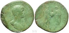 Roman Imperial Coins HADRIAN (117-183). Sestertius. Rome. Obv: IMP CAES DIVI TRAIAN AVG F TRAIAN HADRIAN OPT AVG GER. Laureate bust right with slight drapery. Rev: DAC PARTHICO P M TR P COS P P / S C.