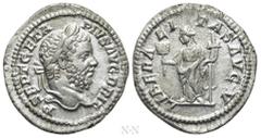 Roman Imperial Coins GETA (209-211). Denarius. Rome. Obv: P SEPT GETA PIVS AVG BRIT. Laureate and bearded head right. Rev: LIBERALITAS AVGV. Liberalitas standing left, holding abacus and cornucopia. R