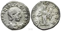Roman Imperial Coins AQUILIA SEVERA (Augusta, 220-221 & 221-222). Denarius. Rome. Obv: IVLIA AQVILIA SEVERA AVG. Draped bust right. Rev: CONCORDIA. Concordia standing left, holding double cornucopia a
