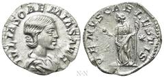 Roman Imperial Coins JULIA SOAEMIAS (Augusta, 218-222). Denarius. Rome. Obv: IVLIA SOAEMIAS AVG. Draped bust right. Rev: VENVS CAELESTIS. Venus standing facing, head left, holding apple and sceptre; s